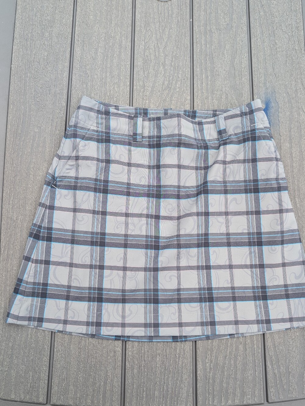 Nike White Plaid A-Line Skirt with Blue Stripes